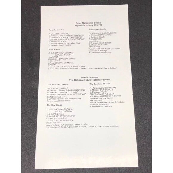 National Theatre Ballet of Prague PROGRAM w/ MILAN MED Print for 1991/92 Season - Picture 2 of 4